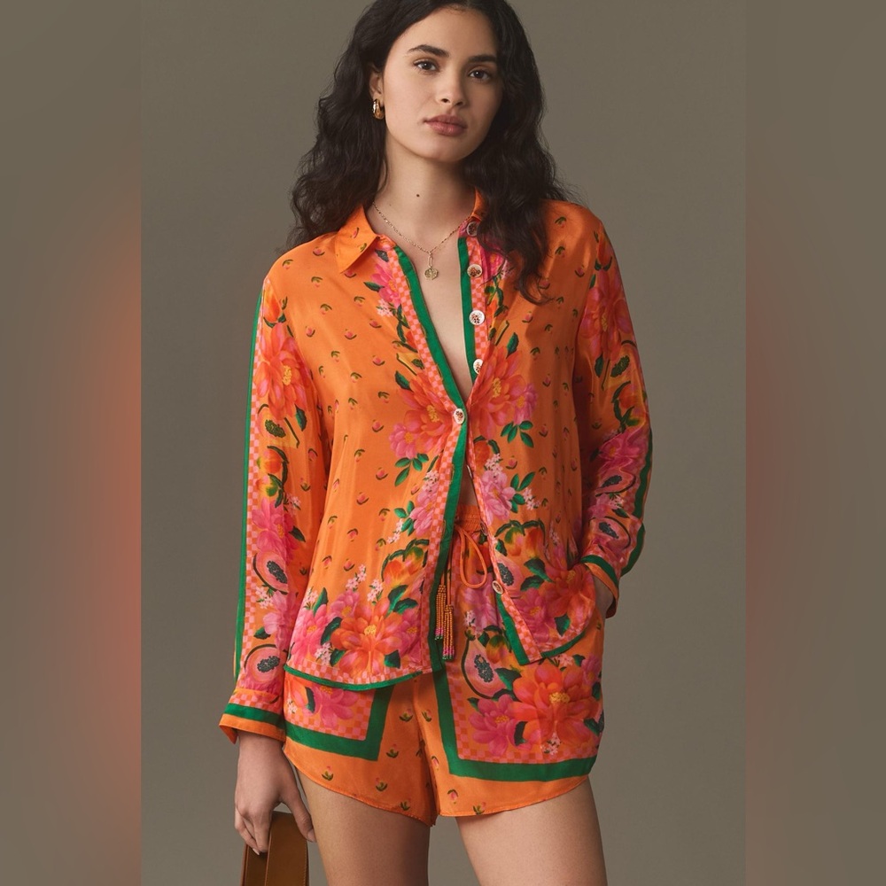 FARM RIO FRUIT GARDEN LONG SLEEVE BUTTON DOWN SIZE M